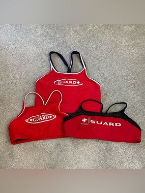 Lifeguard Guard Pool Red Bikini Tankini Set of 3 Tops Womens Large Summer